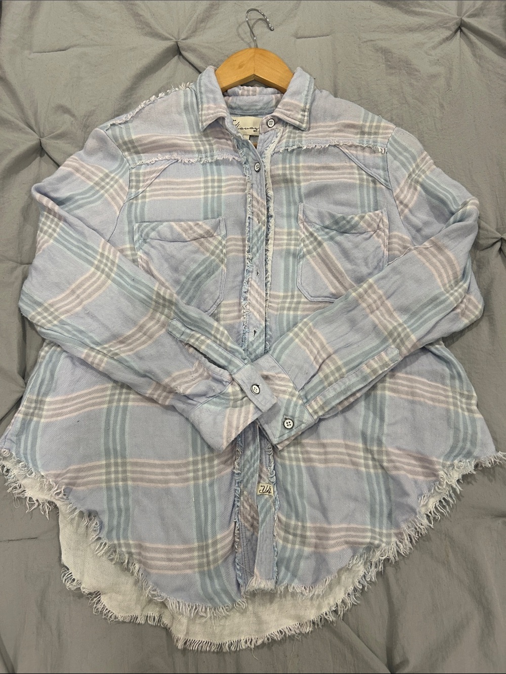 Vintage Havana Pastel Blue Plaid Shirt